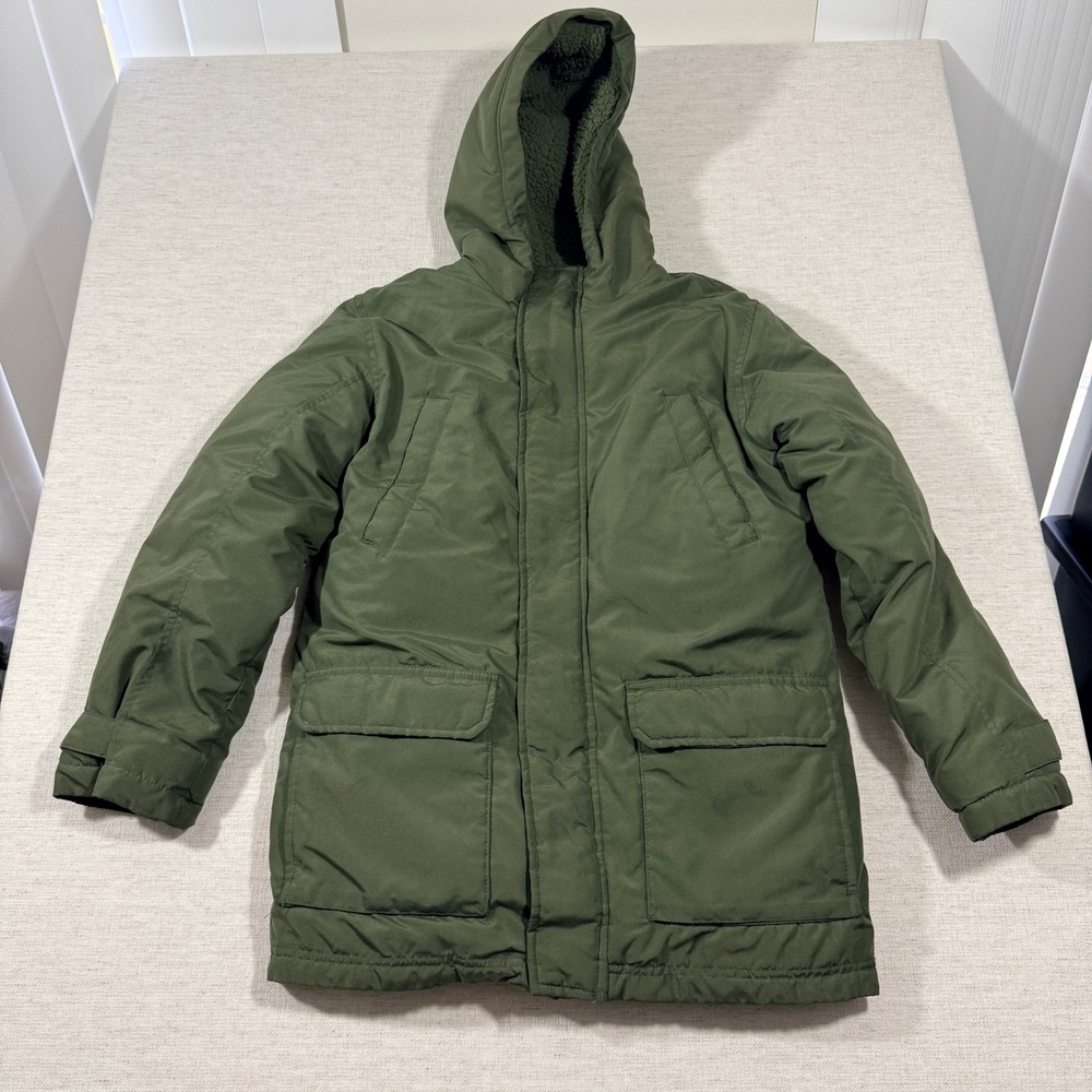 Old Navy Parka Boys L 10-12 Green Good Sherpa Lined Hooded Water-Resist Jacket